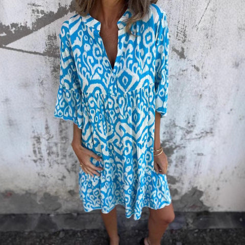 Damen-Freizeitkleid für den Strand mit hohem Seitenschlitz und modischem Druckmuster, Größe S