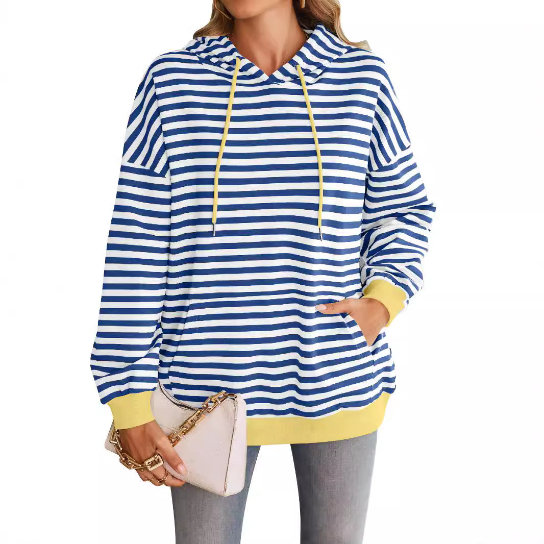 Women's striped hoodie with stylish kangaroo pocket, size S