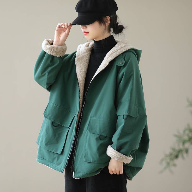 Valenzora | Solid Color Reversible Jacket with Hood and Zipper