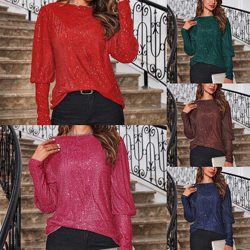 Women's Glittery Long-Sleeve Shirt with Textured Design, Size