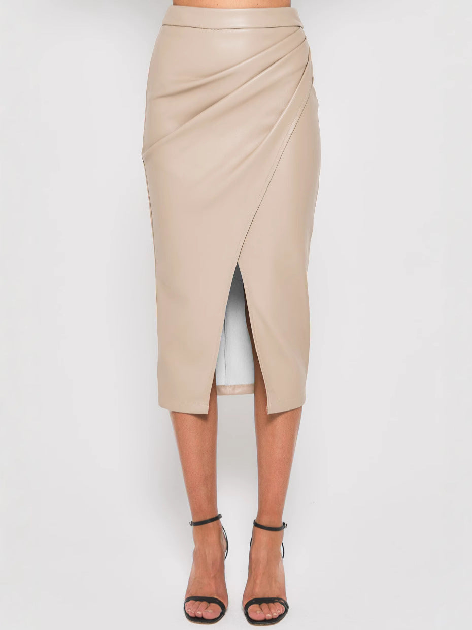 Valenzora | Pleated Split PU Leather Skirt for Women