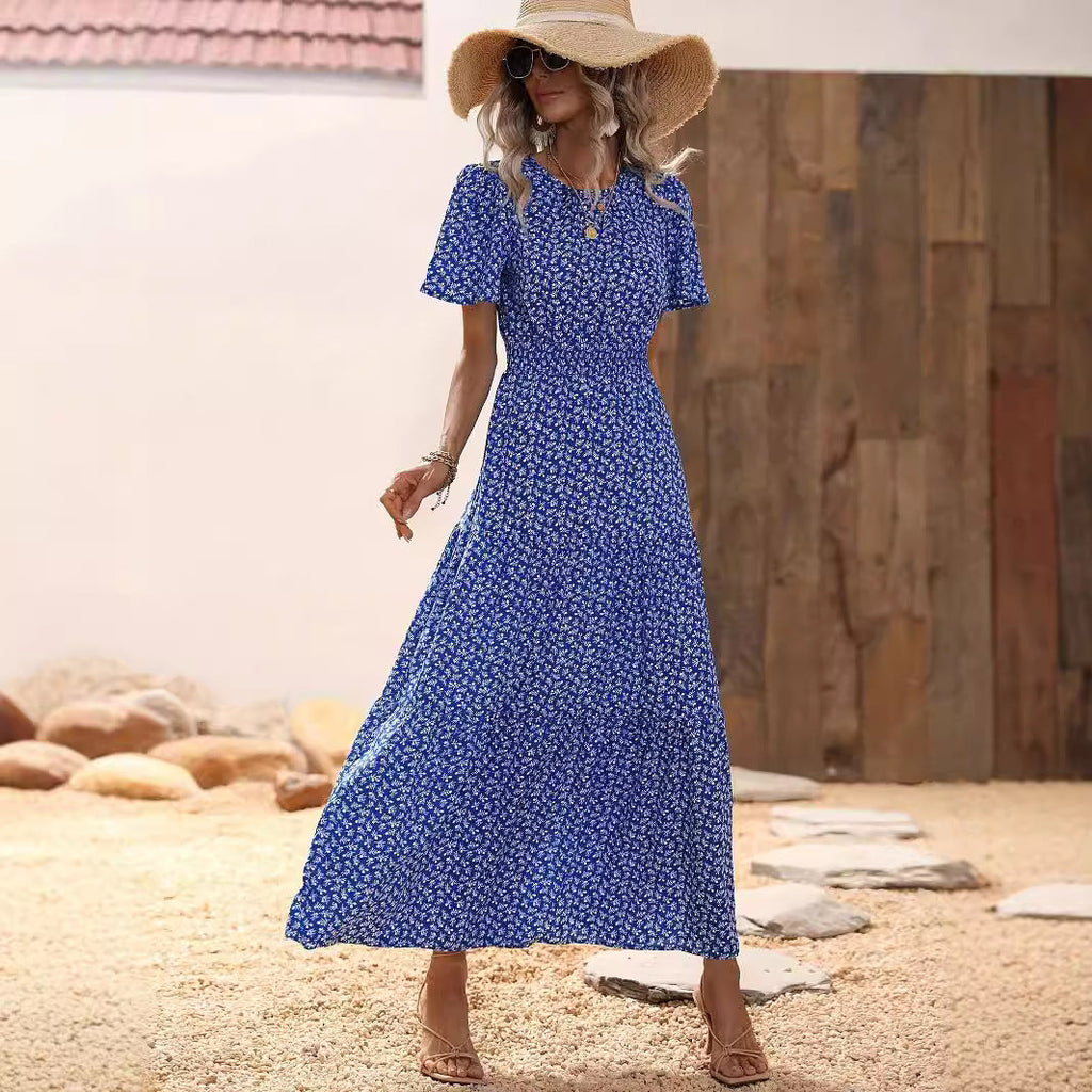 Women's midi dress with voluminous sleeves and flowing skirt, size S