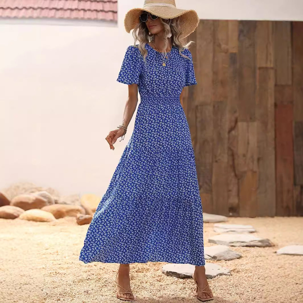 Women's midi dress with voluminous sleeves and flowing skirt, size S