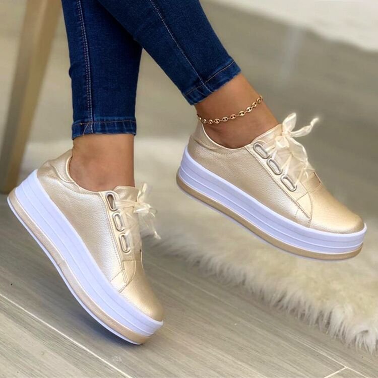 Women's comfortable platform sneakers with elegant metallic upper, size Valenzora
