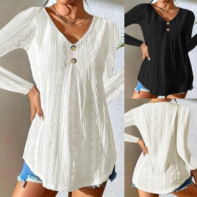 Women's blouse with decorative buttons and textured fabric, size S