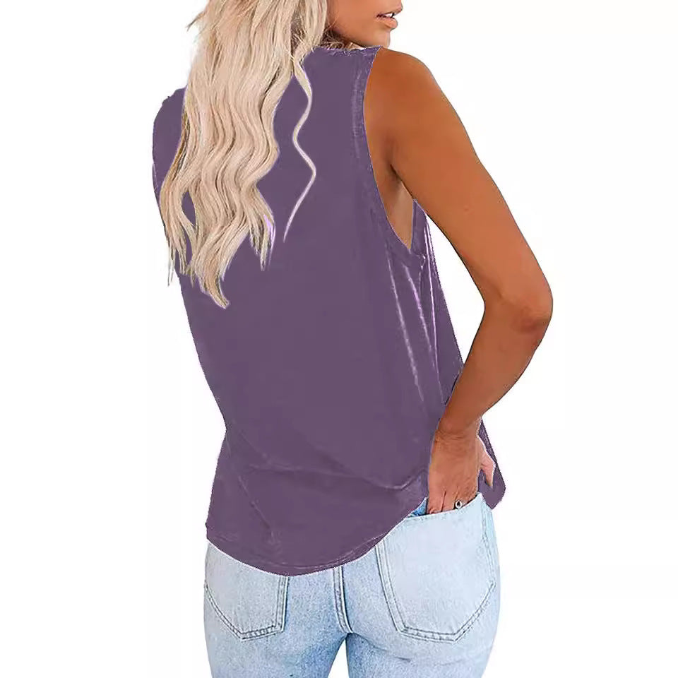 Ärmelloses Damen-Top mit V-Ausschnitt, Brusttasche und lässigem Schnitt, Größe S