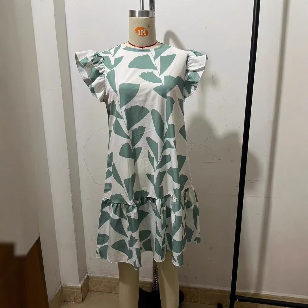 Damen-Sommerkleid mit Rüschen und Blumenmuster, Größe
