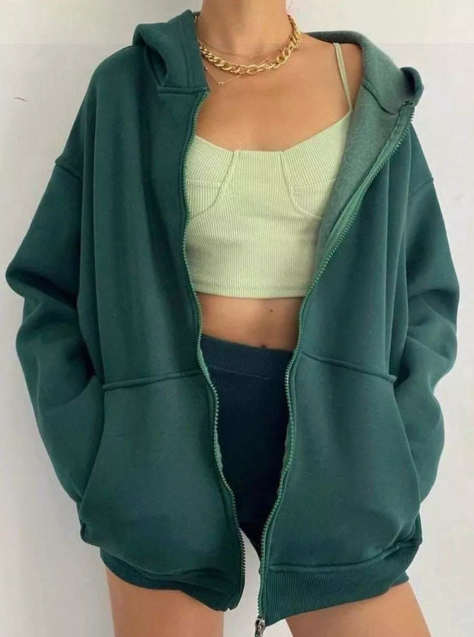 Damen Oversize-Hoodie mit Reißverschluss und praktischen Taschen, Größe