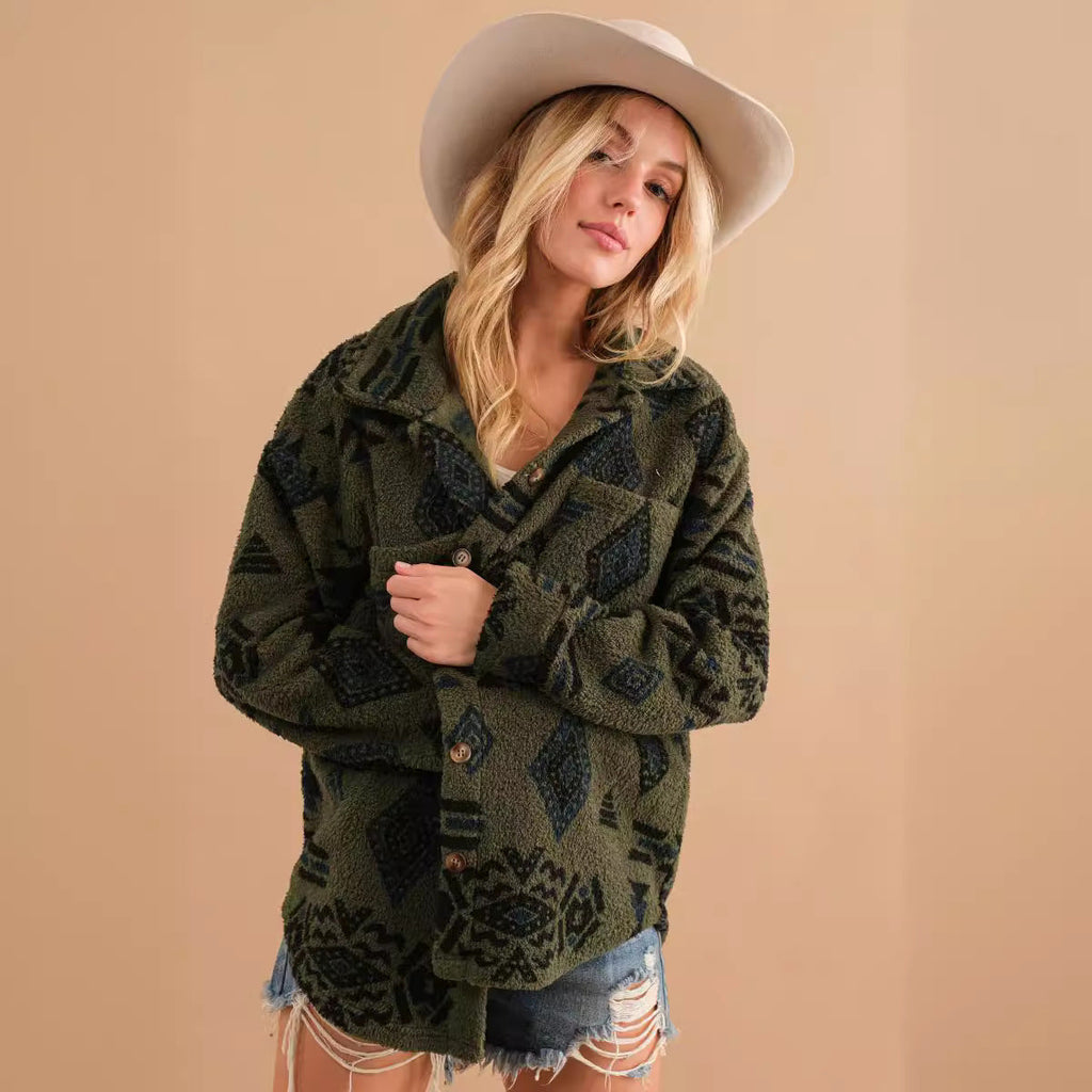 Valenzora | Retro-Plüschjacke mit Reverskragen