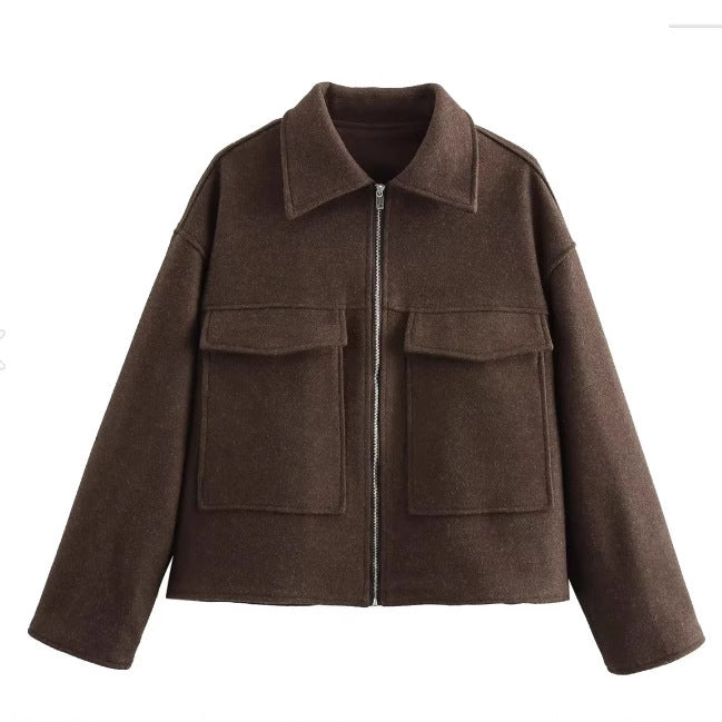 Women's tailored jacket with practical flap pockets and soft wool blend, size S