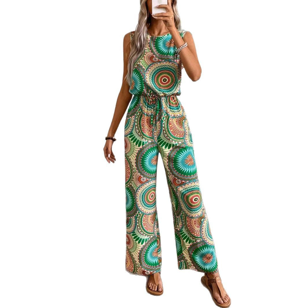 Women's casual jumpsuit with eye-catching pattern detail and elasticated waistband, size S