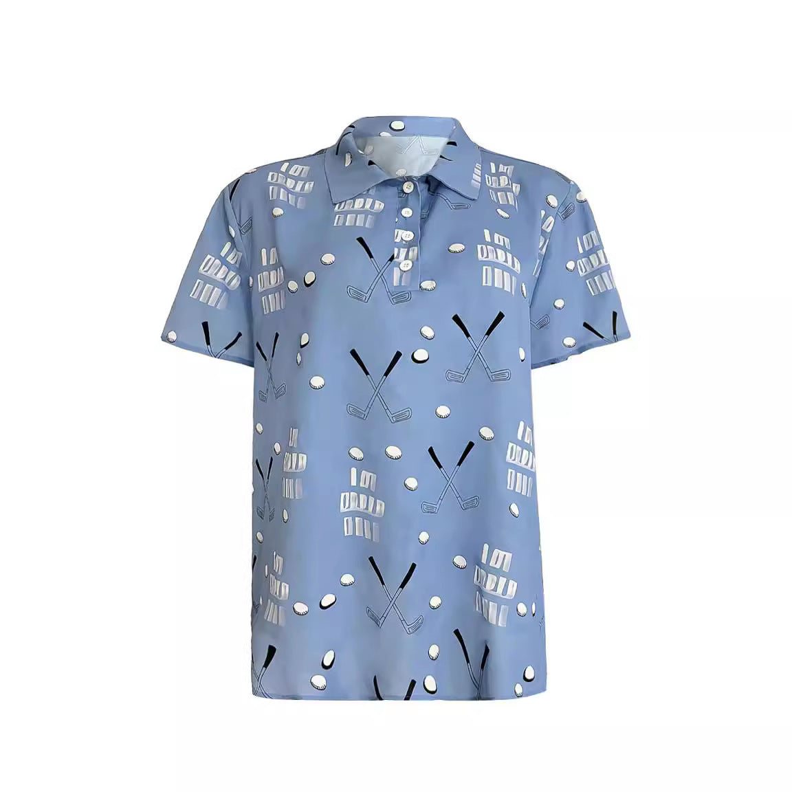 Women's short-sleeved shirt with a fashionable golf print and comfortable cut, size S