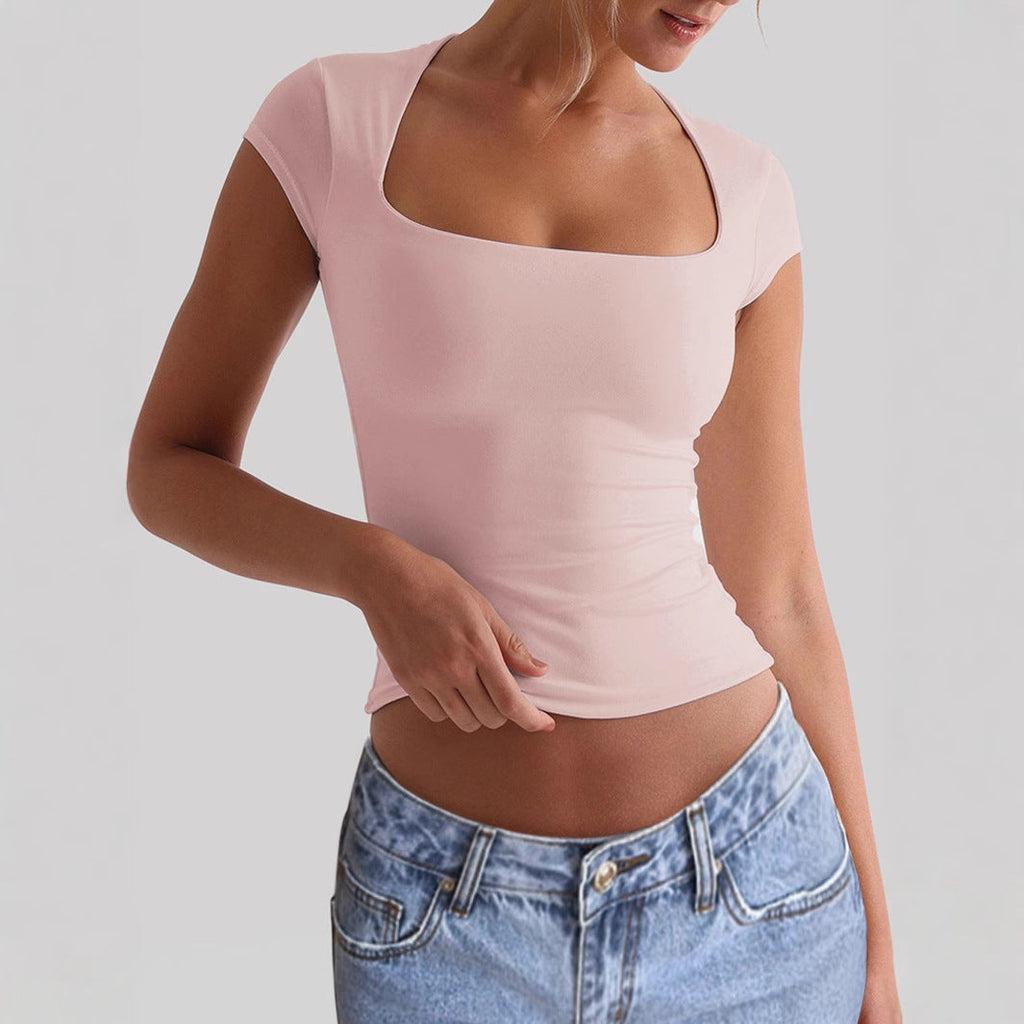 Tailliertes Damen-Top mit tiefem, eckigem Ausschnitt, Größe