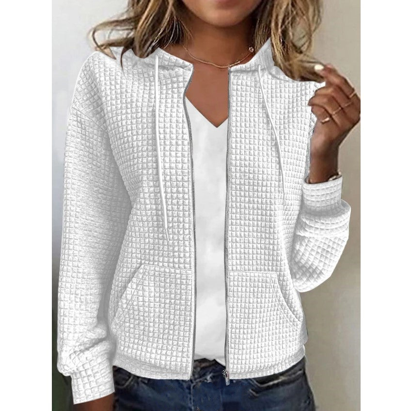 Women's fleece jacket with textured waffle pattern, size