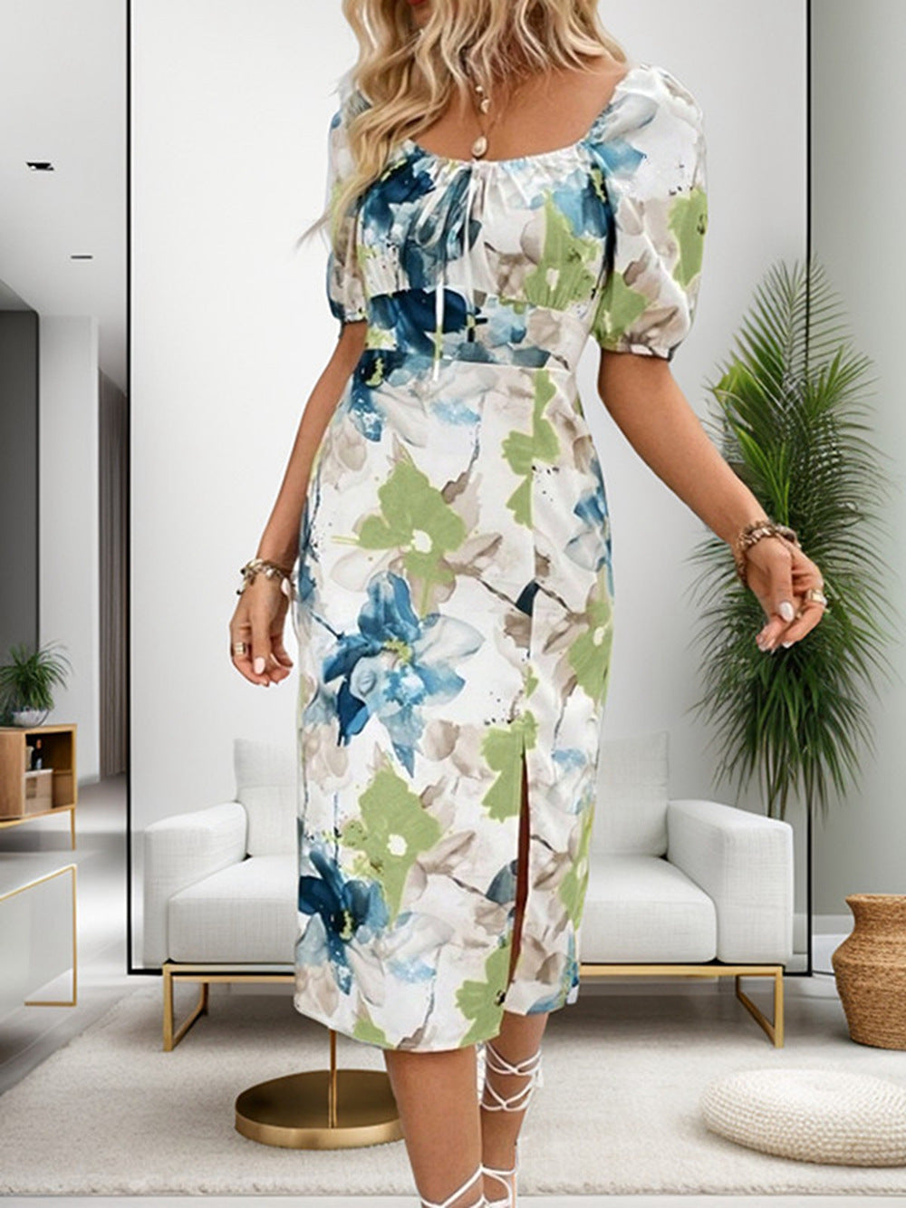 Valenzora | Bedrucktes kurzärmeliges Midikleid