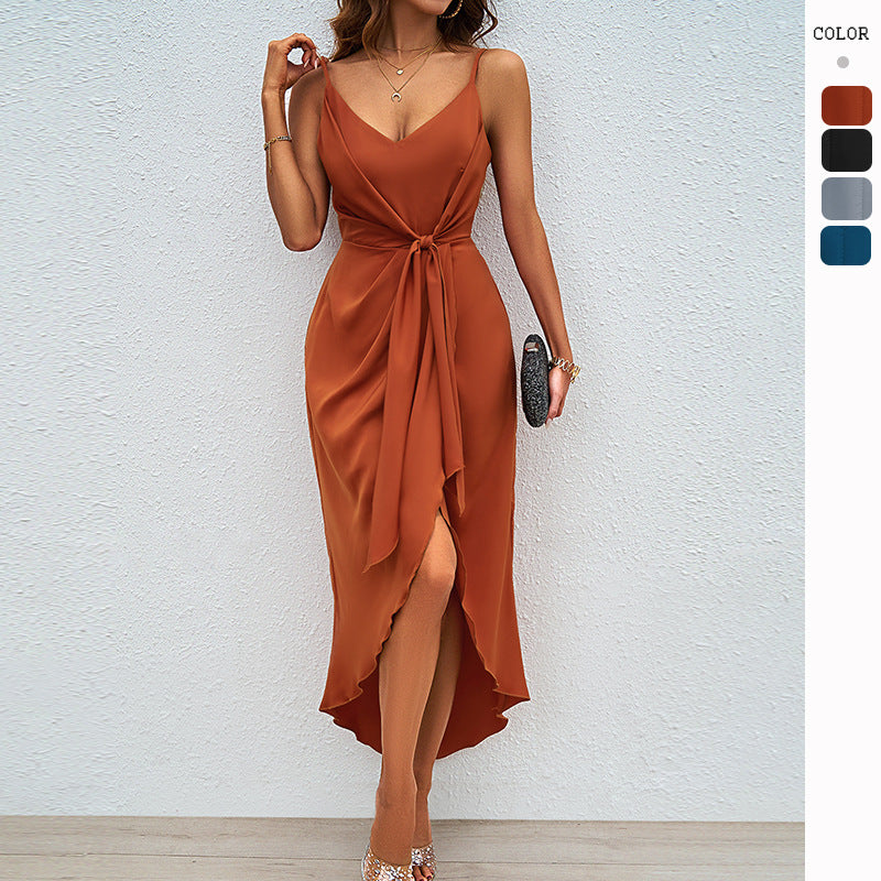 Damen Wickelkleid mit elegantem V-Ausschnitt und verspieltem Schlitz, Größe