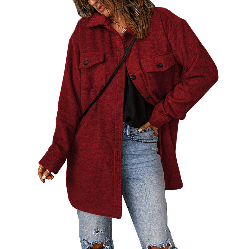 Women's plus-size shirt jacket with pockets and a relaxed fit, size S