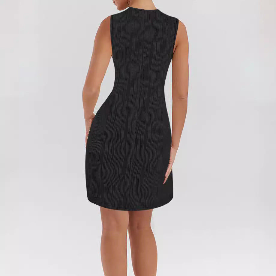 Damen-Sommerkleid mit einzigartigem Wellenmuster und modischen Trägerdetails, Größe [size missing]