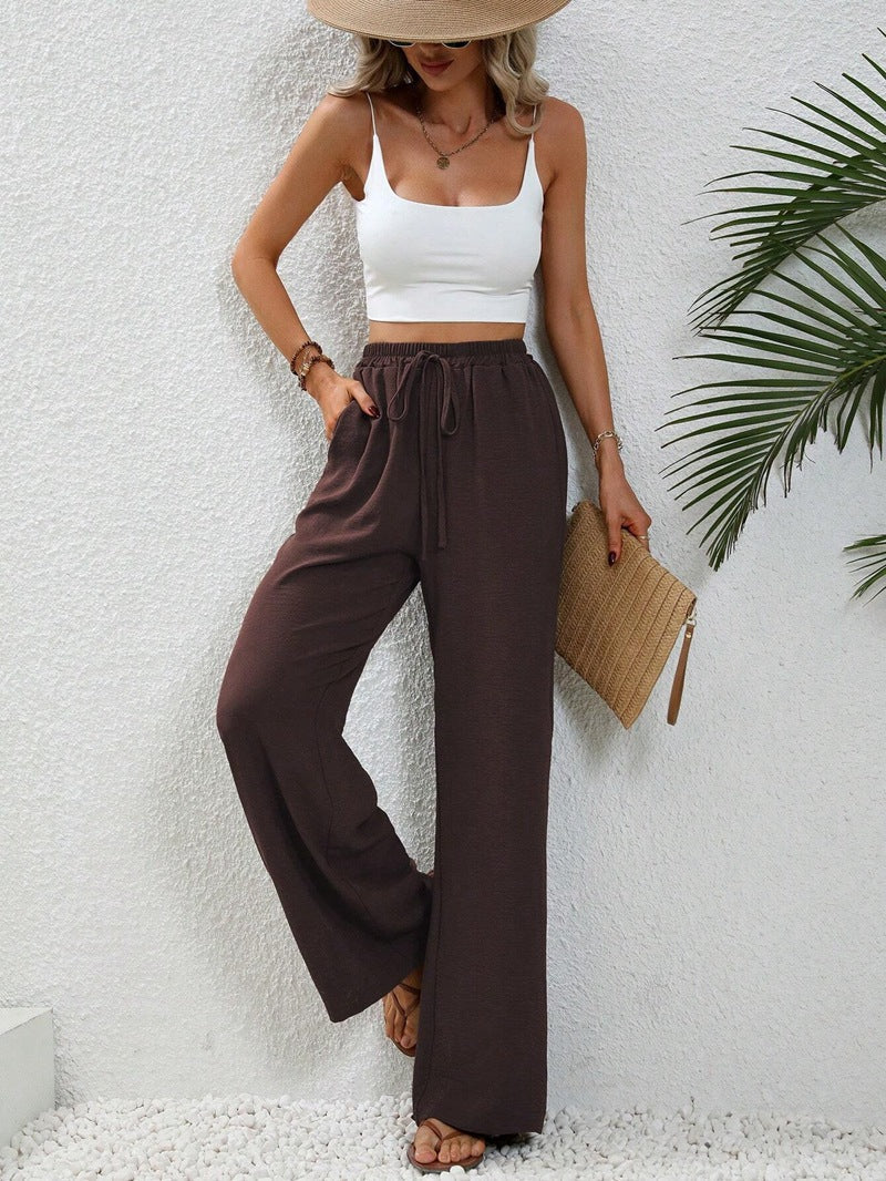 Elegante Damen-Hose mit weitem Bein aus leichtem Baumwoll-Mix mit elastischem Bund, Größe [size missing]