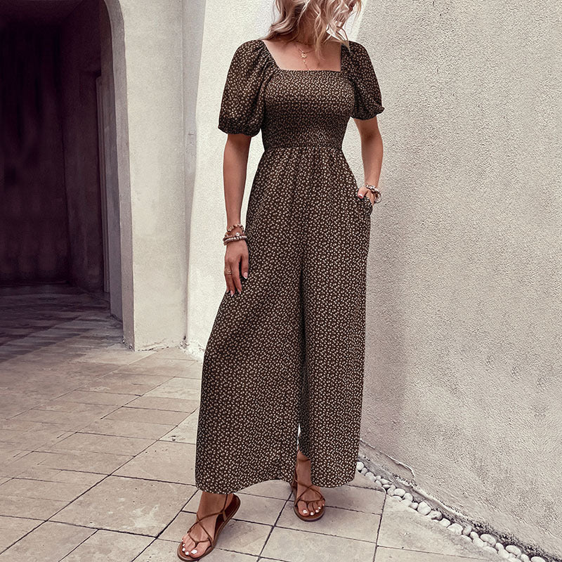 Women's oversized jumpsuit with puff sleeves and elasticated waistband, size