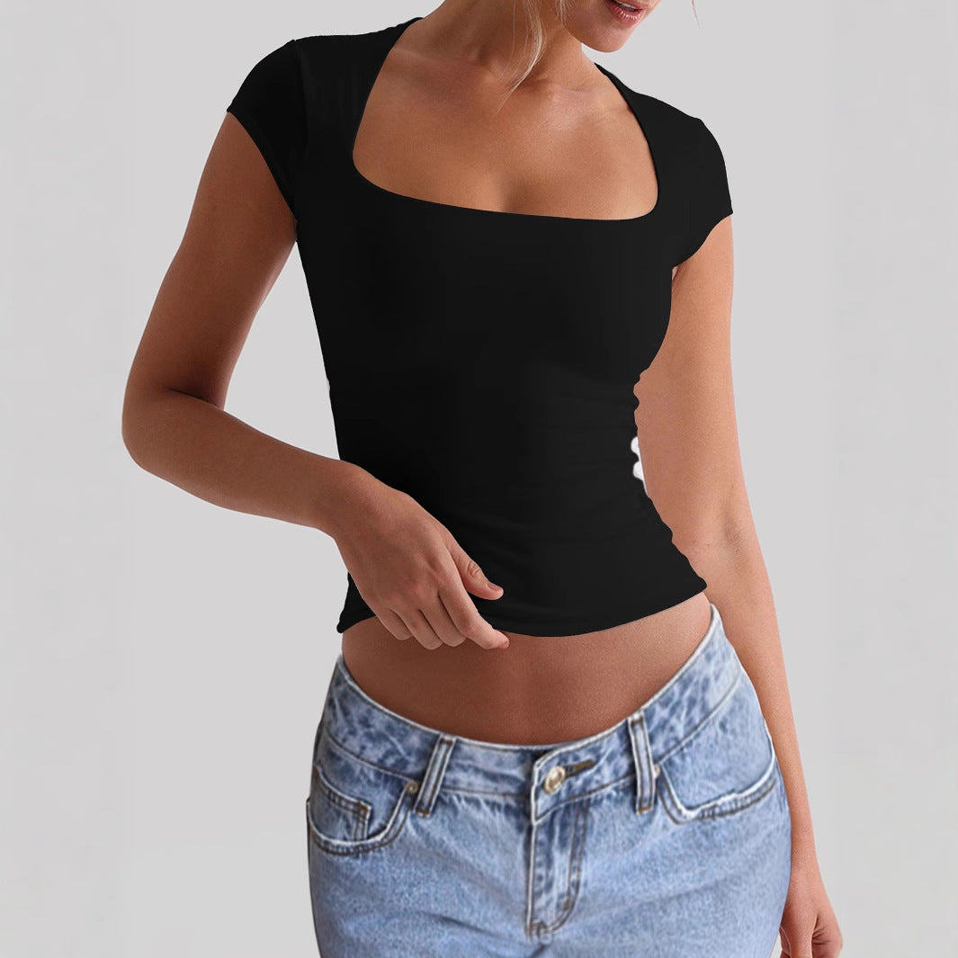 Tailliertes Damen-Top mit tiefem, eckigem Ausschnitt, Größe