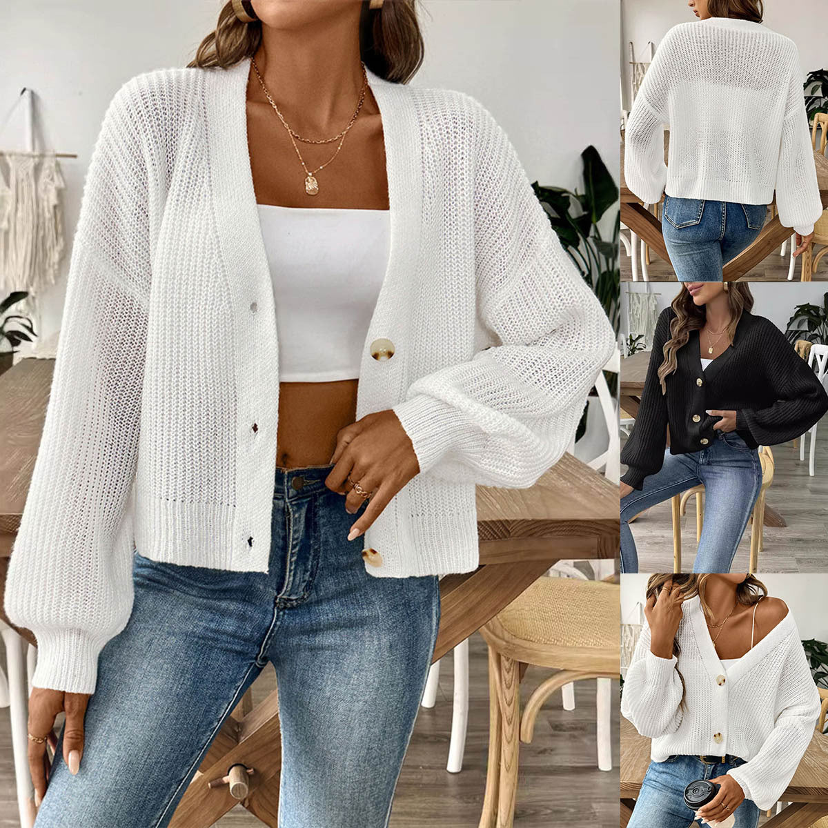 Lässiger Damen-Cardigan mit eleganter Knopfleiste und weitem Schnitt, Größe S