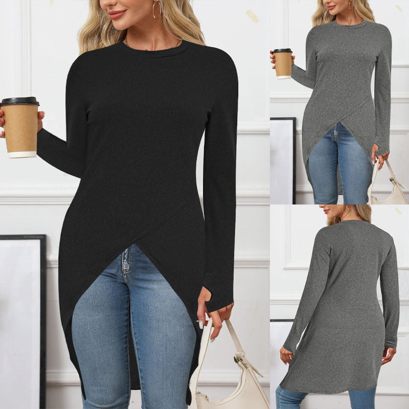 Women's asymmetrical long tunic top with sophisticated wrap design, size Valenzora