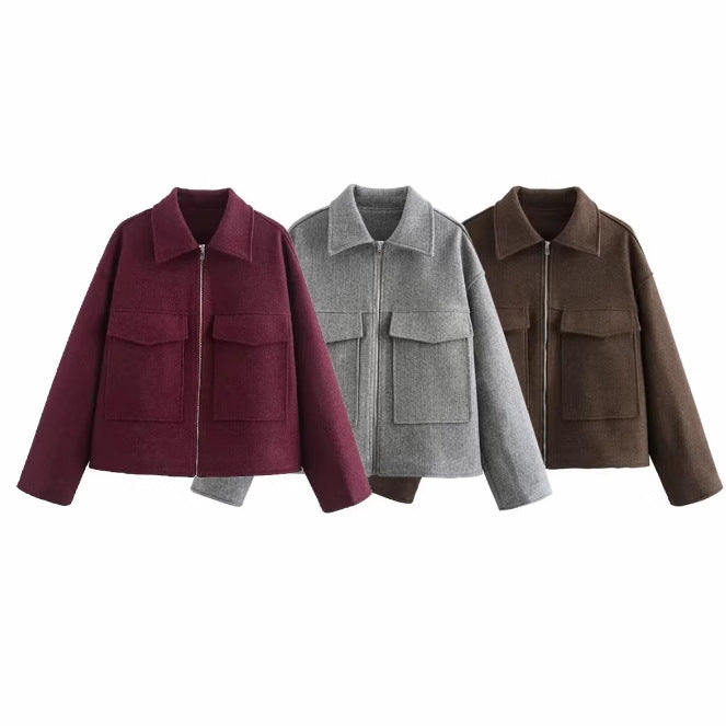 Women's tailored jacket with practical flap pockets and soft wool blend, size S