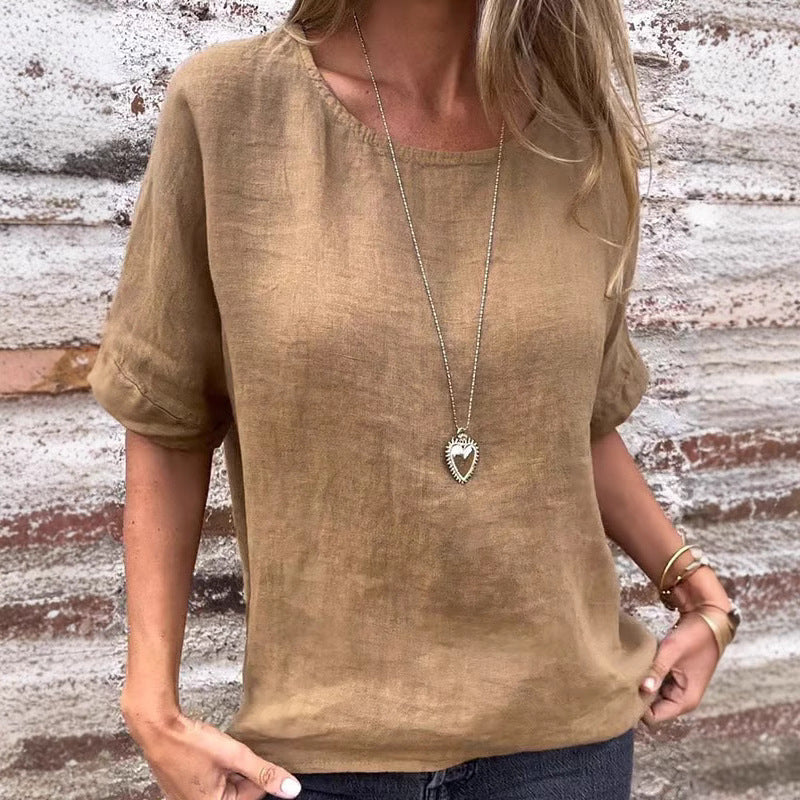 Women's linen blouse with a relaxed fit and fashionable half sleeves, size [size missing]