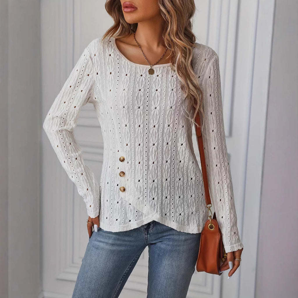 Valenzora | Long-sleeved knit jacquard button-up top