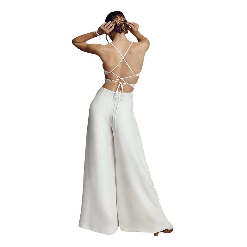 Damen-Overall mit elegantem V-Ausschnitt und fließendem Bein, Größe