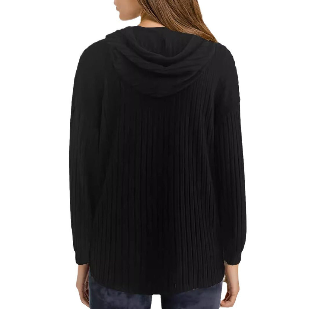 Lässiges Kapuzen-Sweatshirt für Damen mit stilvollem Rippmuster und überschnittenen Schultern, Größe [Größe fehlt]