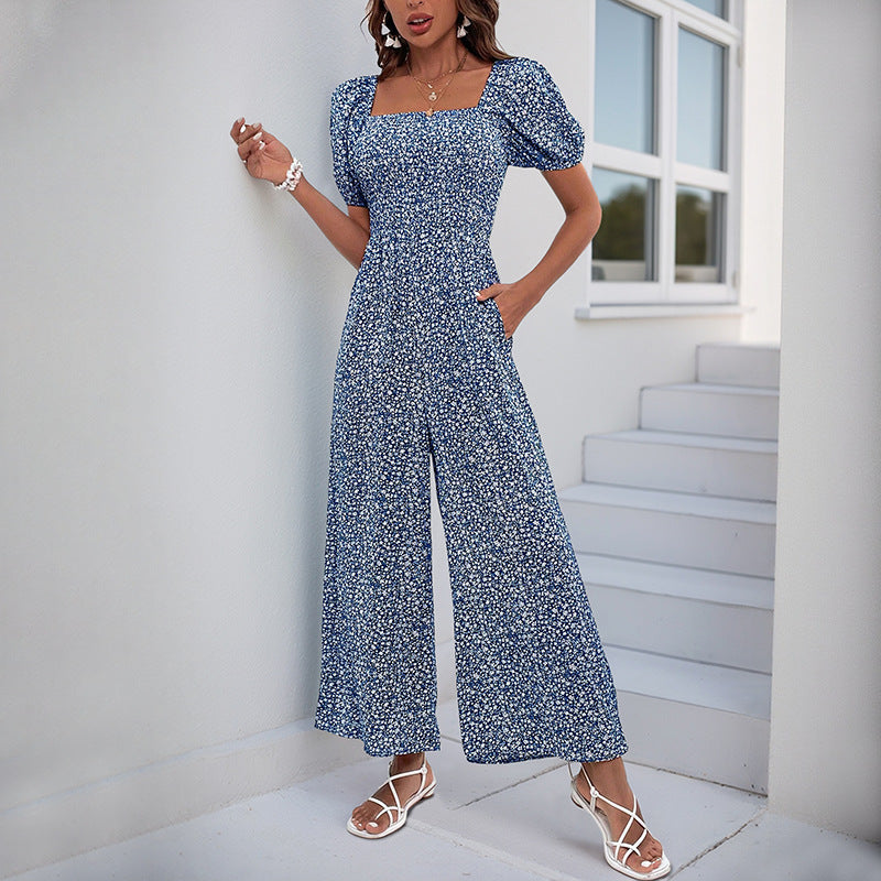 Women's oversized jumpsuit with puff sleeves and elasticated waistband, size