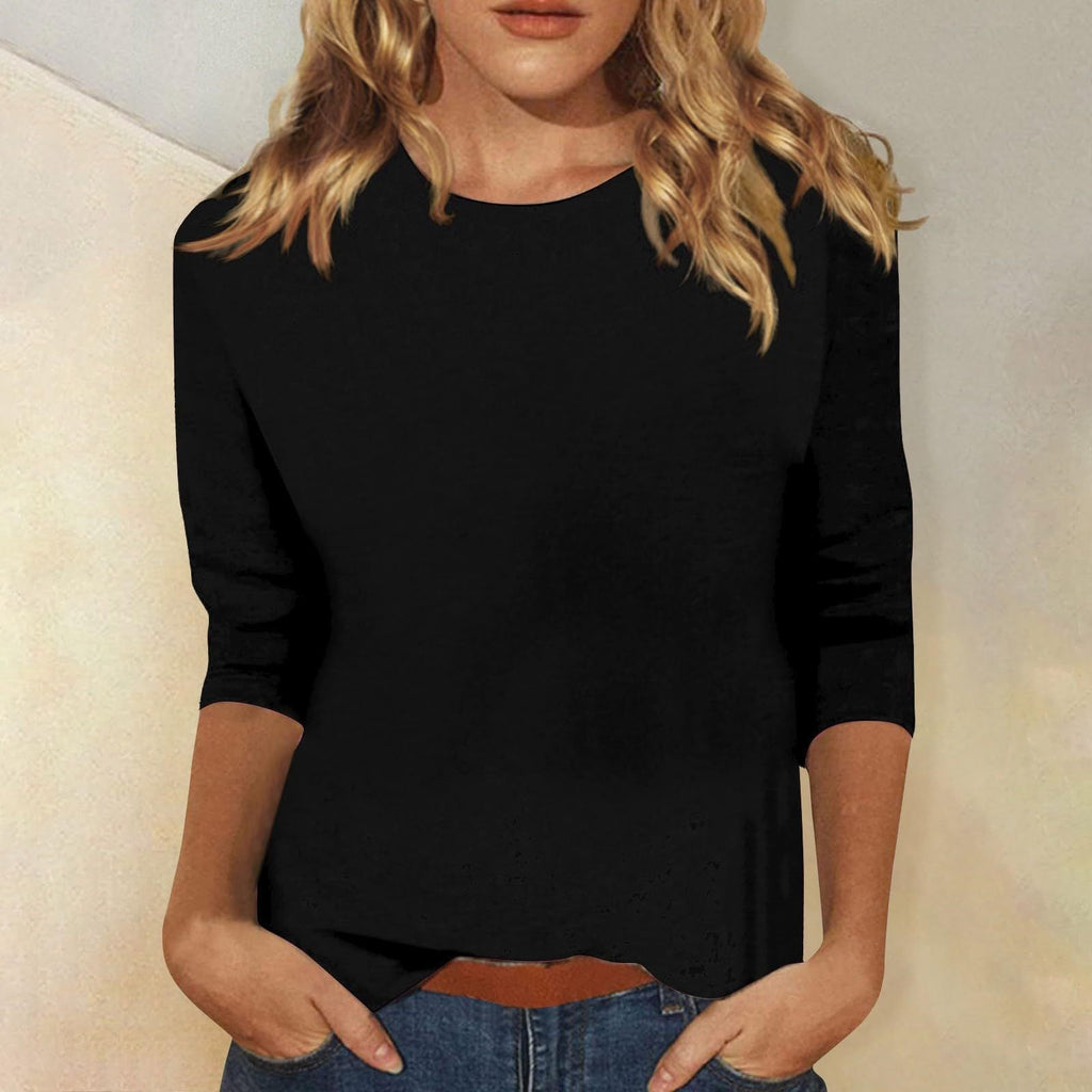 Damen Freizeit-Oberteil mit eleganten 3/4 Ärmeln und abgerundetem Saum, Größe S