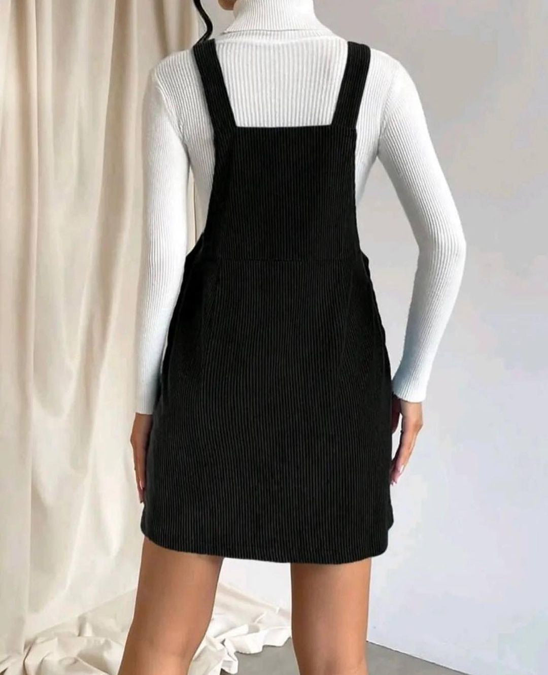 Women's corduroy pinafore dress with button details, size