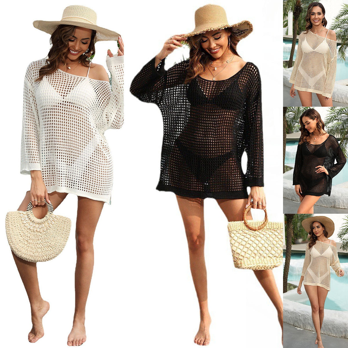 Women's airy mesh beach cover-up with asymmetrical cut, size S