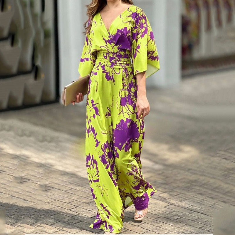 Women's Elegant Jumpsuit with Floral Pattern Size