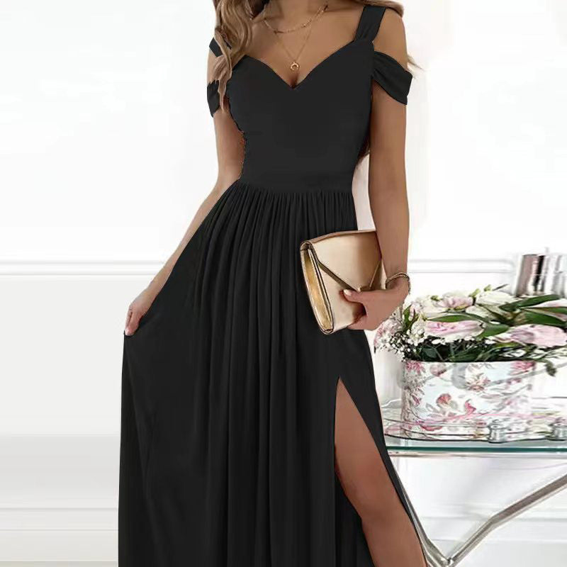 Valenzora | Boho Spaghetti-Träger-Kleid lang fließend mit Schlitz