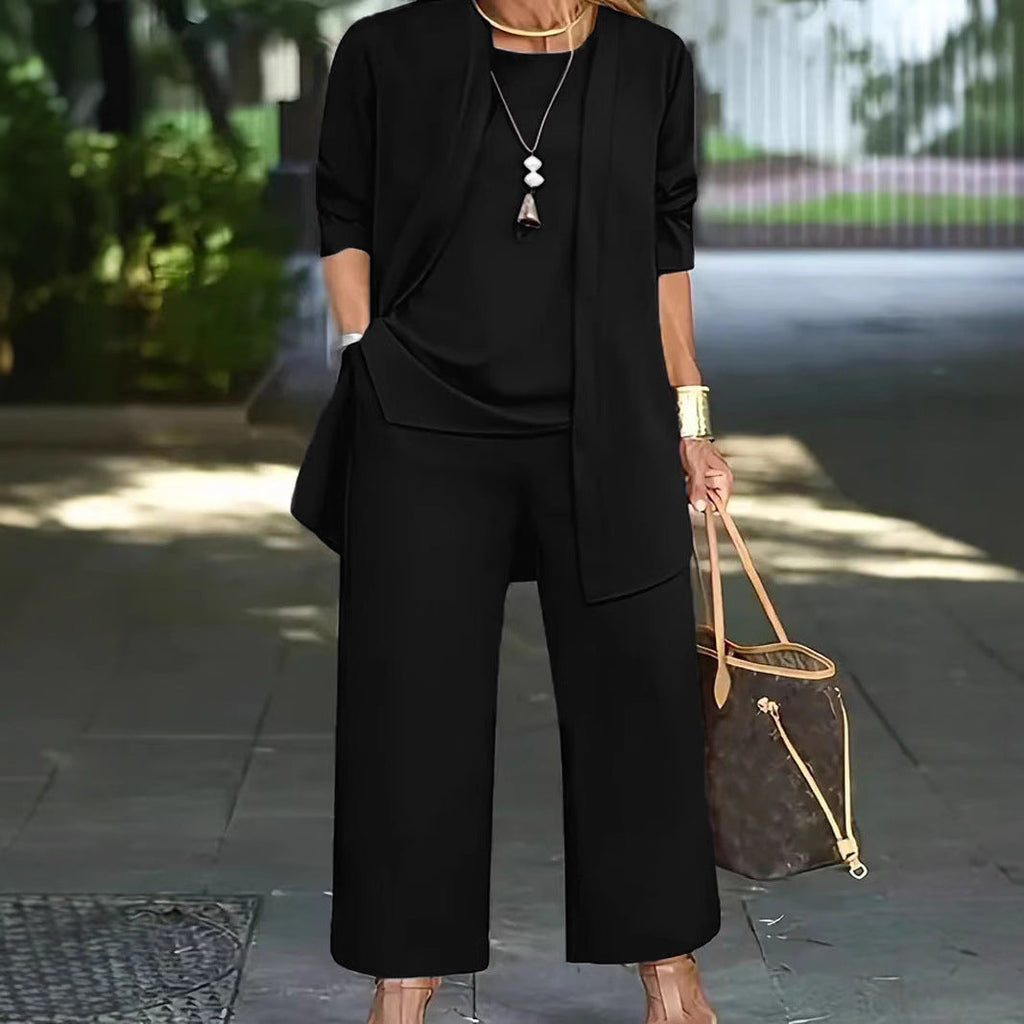 Elegantes zweiteiliges Set für Damen mit lockerer Jacke und bequemer Hose, Größe