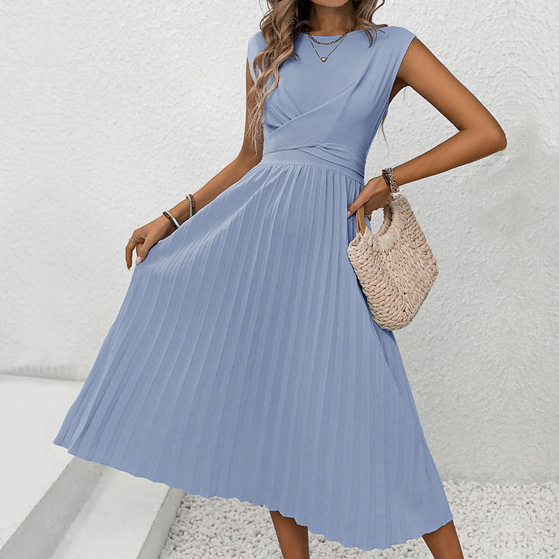 Women's midi dress with elegant wrap design and flowing pleats, size Valenzora