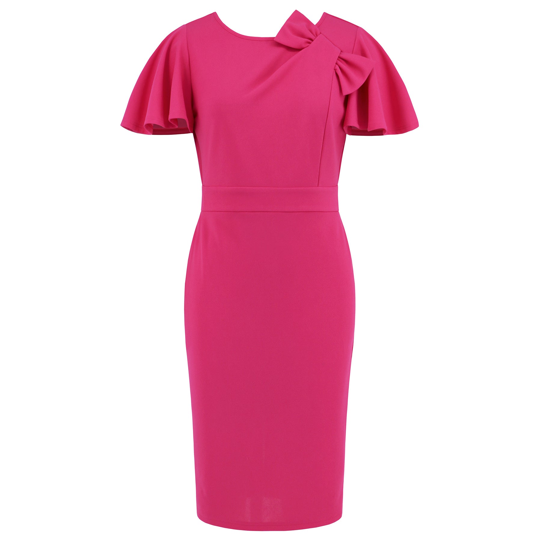 Women's sheath dress with chic bow detail and flowing A-line sleeves, size