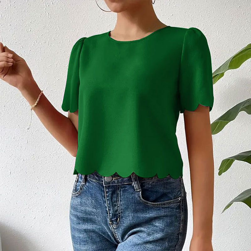 Damen-Top mit Wellensaum und luftigen Ärmeln, Größe