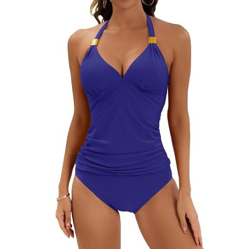 Damen-Tankini mit gerafftem Oberteil und hoher Taille, Größe