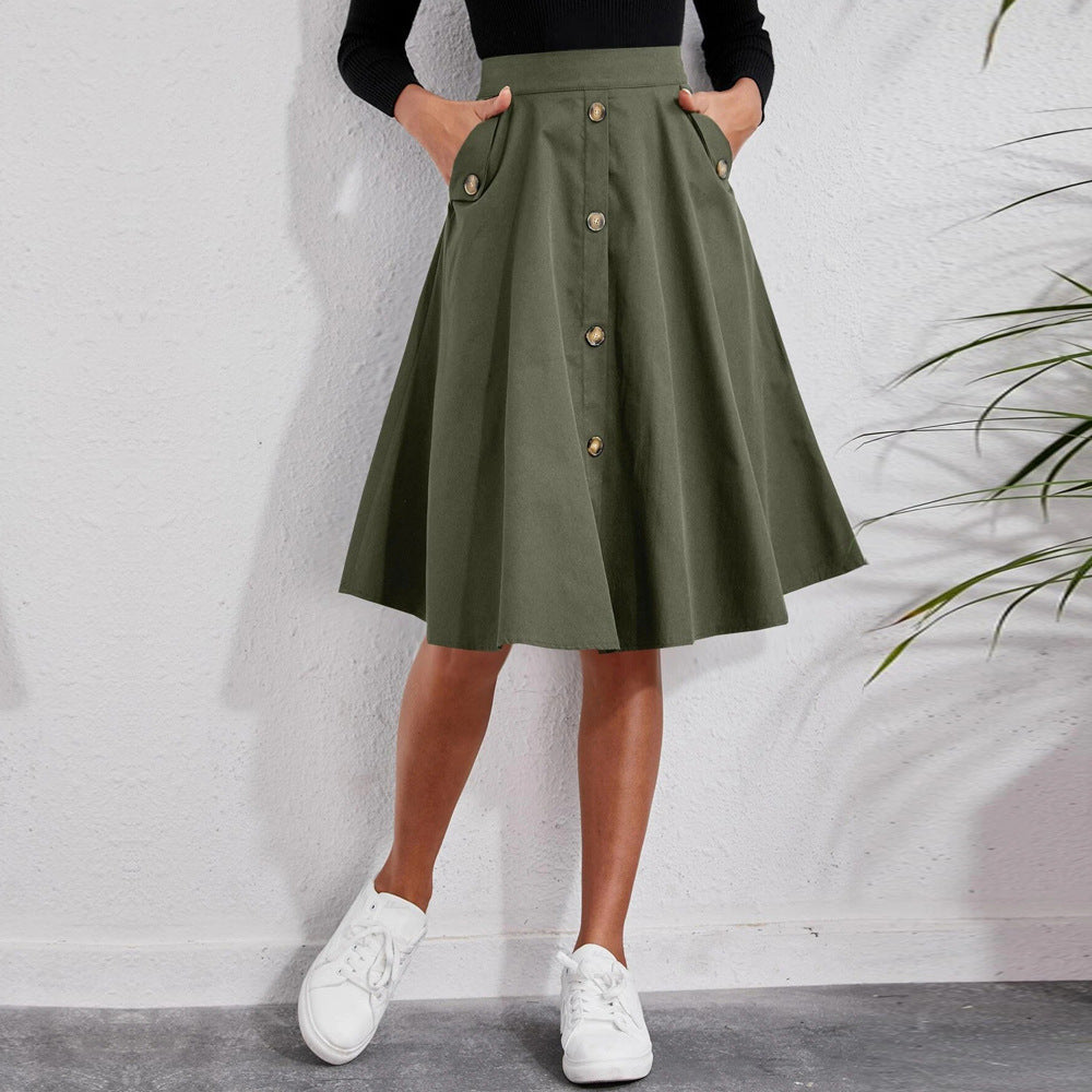 Valenzora | Button-hemmed elegant umbrella midi skirt