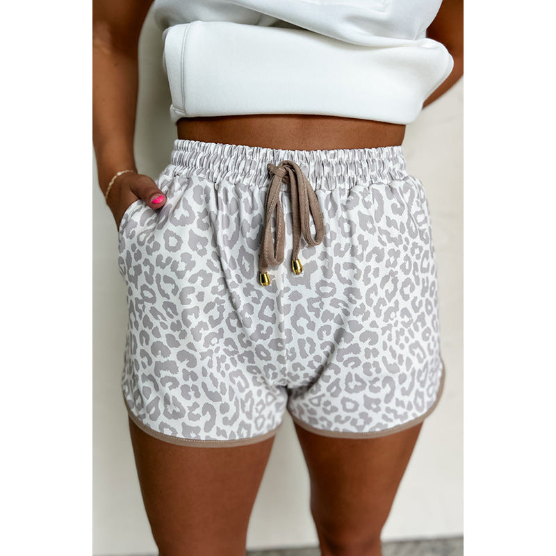 Women's casual shorts with a fashionable leopard print and elastic waistband, size S