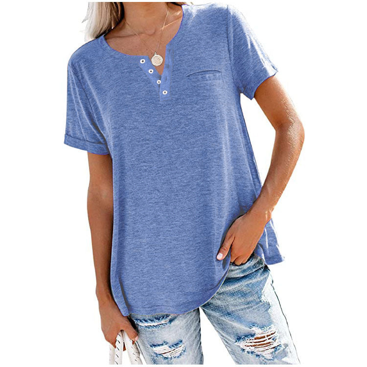 Damen-Freizeit-T-Shirt mit Knopfleiste und Brusttasche, Größe
