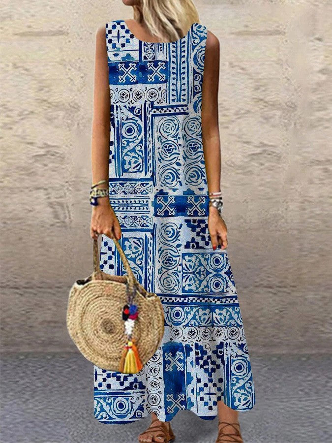 Valenzora | Rundhals-Maxikleid mit Blumenmuster