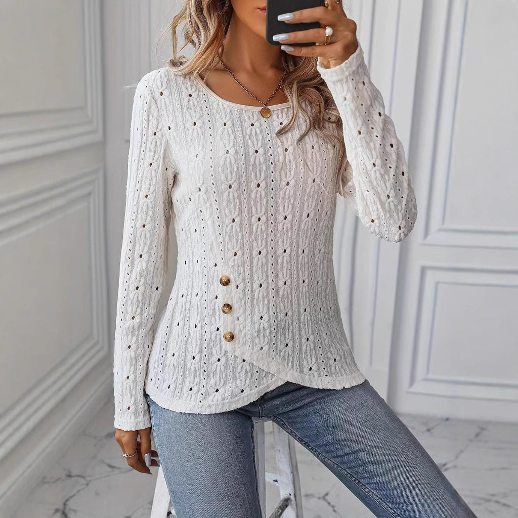 Valenzora | Long-sleeved knit jacquard button-up top
