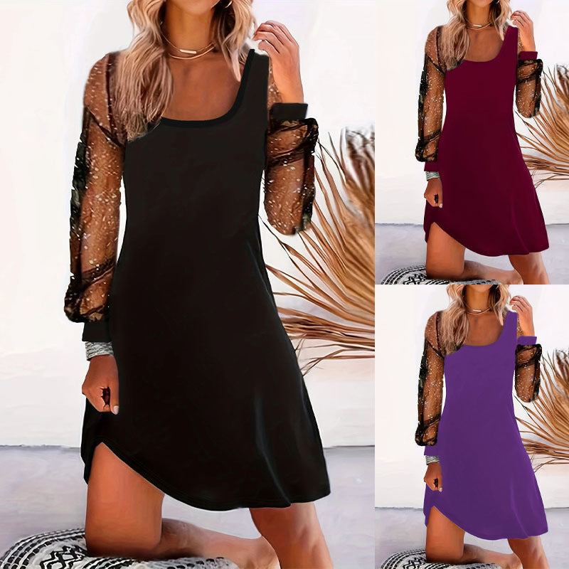 Women's asymmetrical dress with sheer puff sleeves and shimmering accents Valenzora