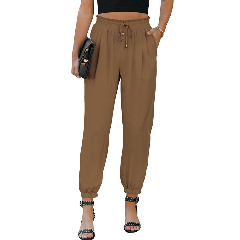 Women's casual leisure trousers with elasticated waistband and practical pockets, size S
